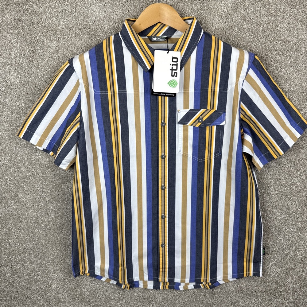 Stio Shirt Mens XL Curtis‎ Camp Button Up Striped Muted Mist Organic NEW
